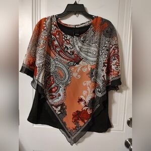 Chic Paisley Print Blouse in Orange and Black